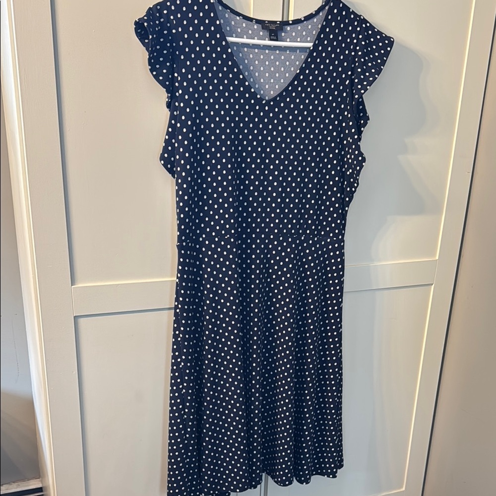 Ann Taylor Blue and White Flutter Sleeve Sundress